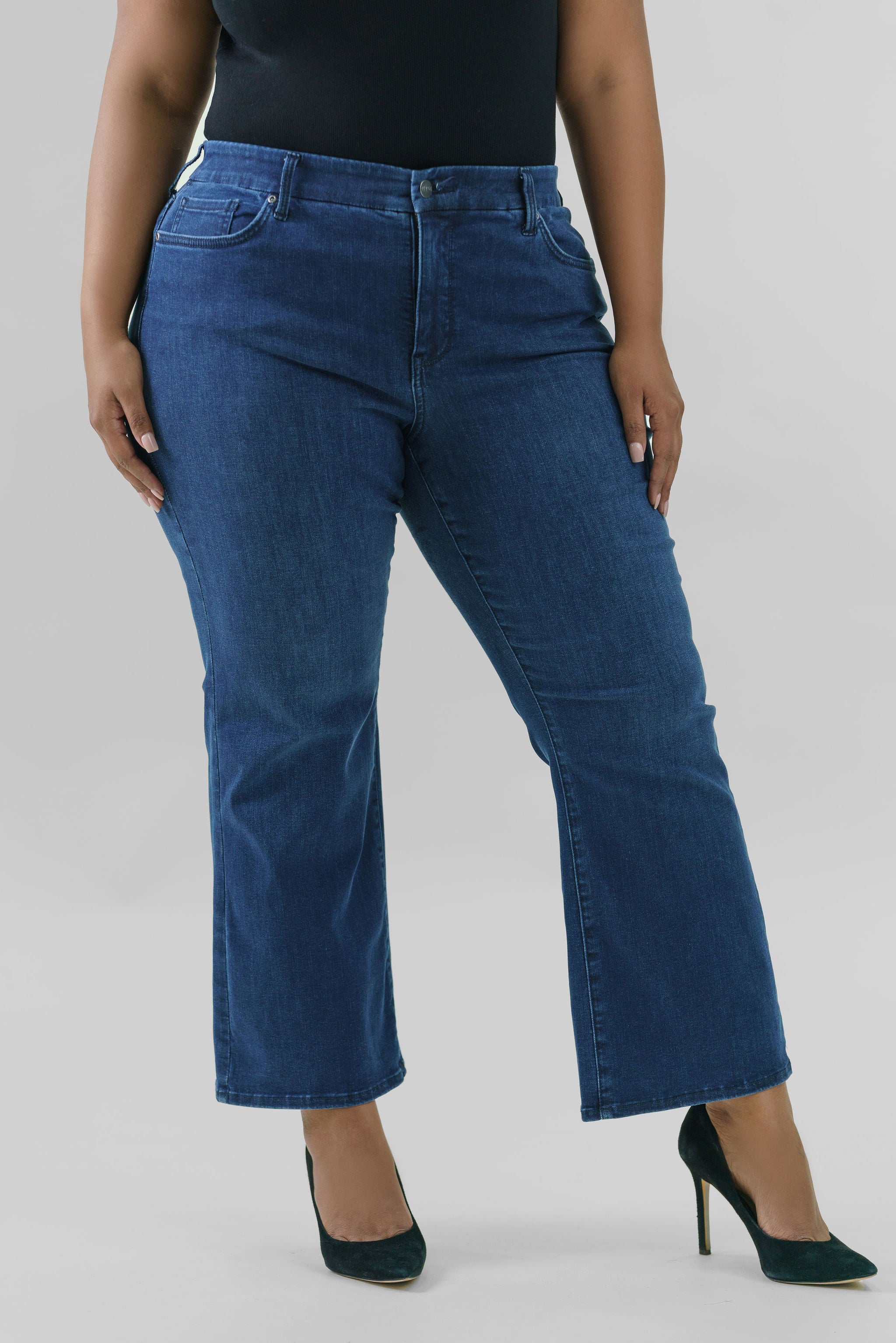 WAIST MATCH HIGH RISE MAJOR WIDE LEG JEAN plus-size - AMOUR781