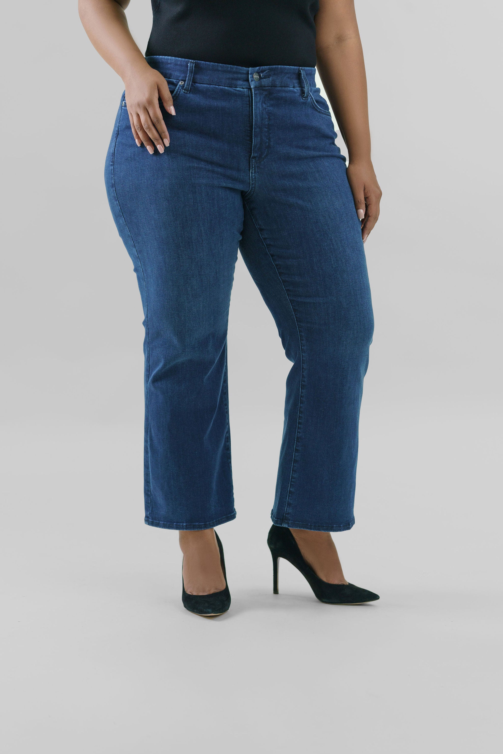 WAIST MATCH HIGH RISE MAJOR WIDE LEG JEAN plus-size - AMOUR781