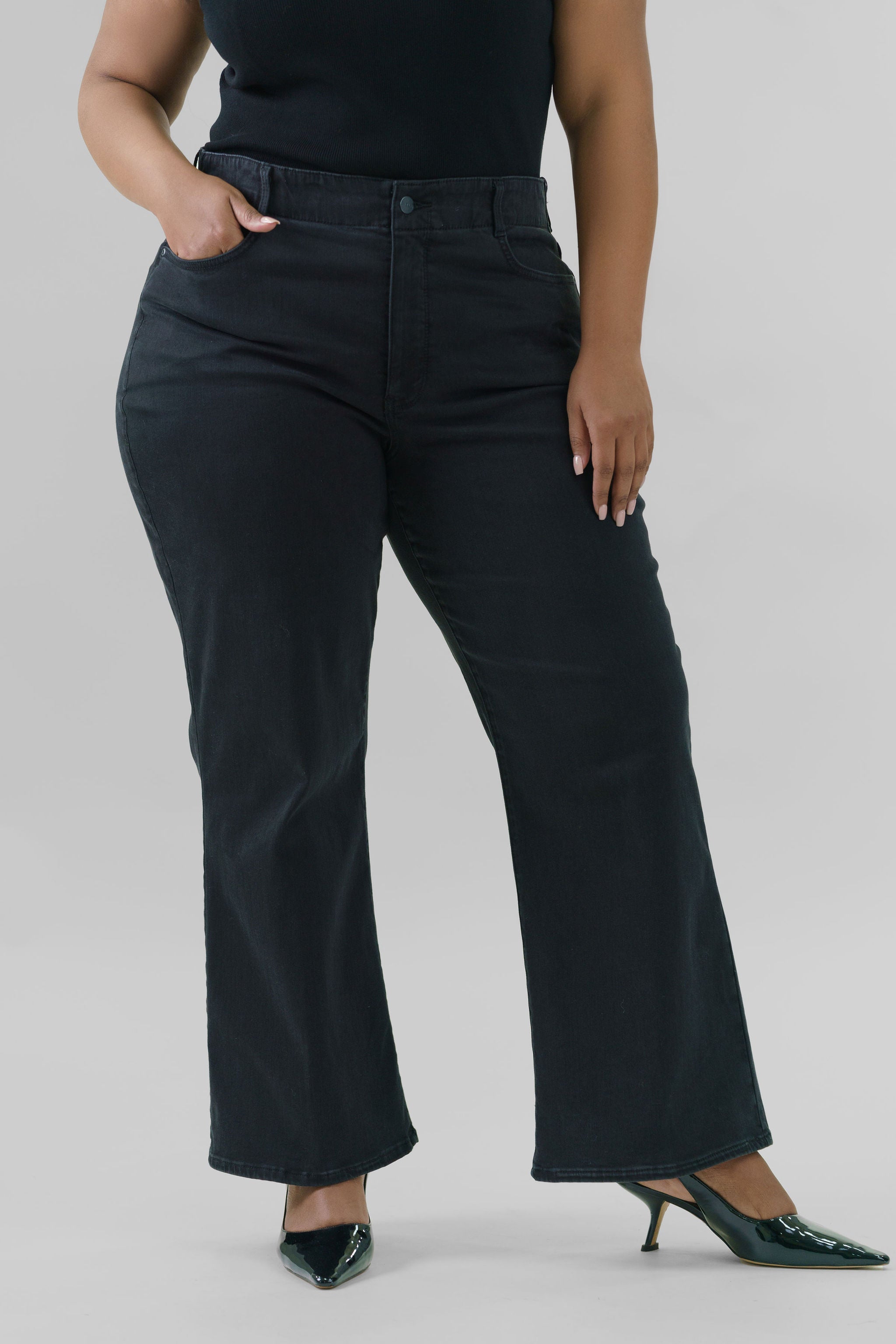 WAIST MATCH HIGH RISE MAJOR WIDE LEG JEAN plus-size - AMOUR781