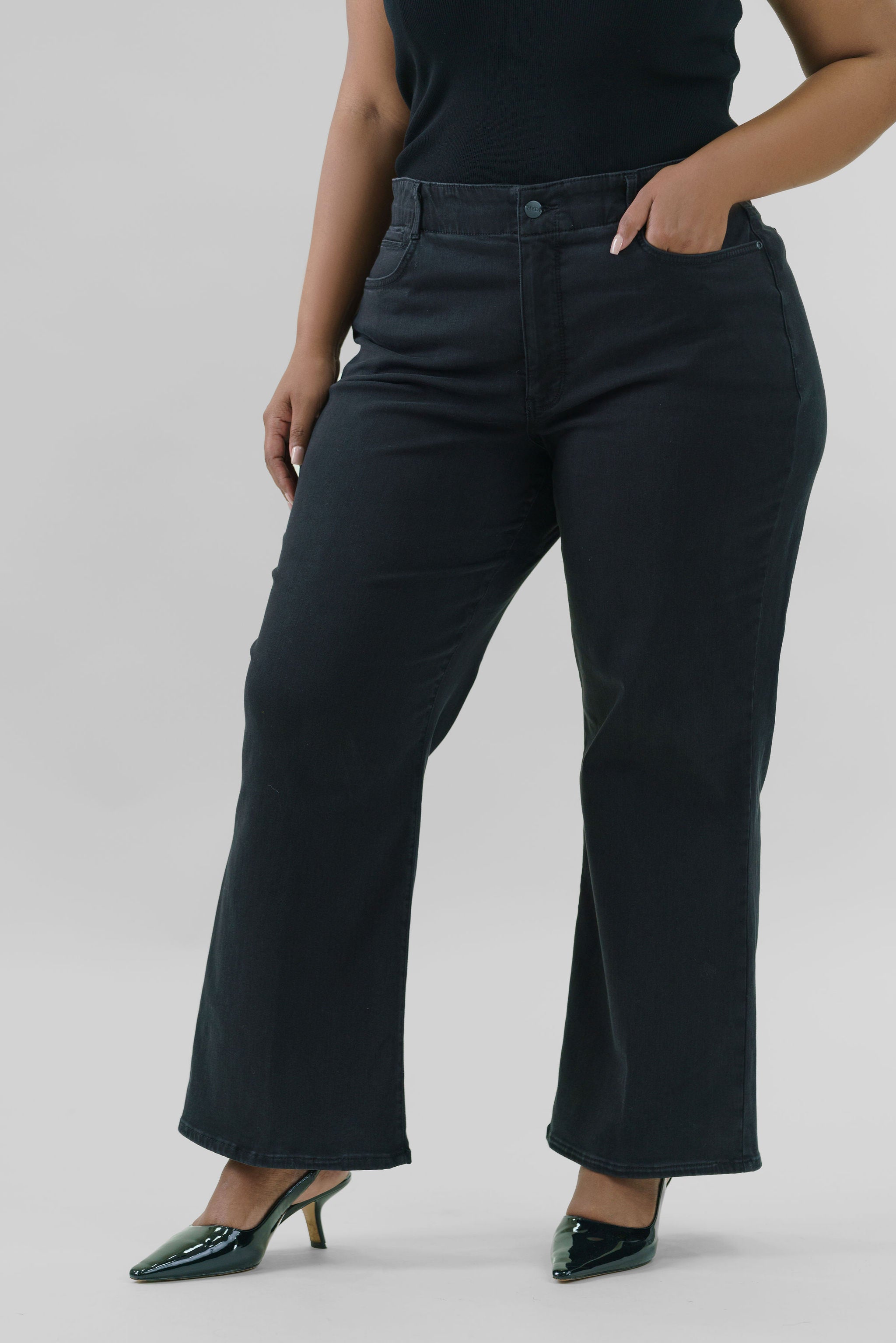 WAIST MATCH HIGH RISE MAJOR WIDE LEG JEAN plus-size - AMOUR781