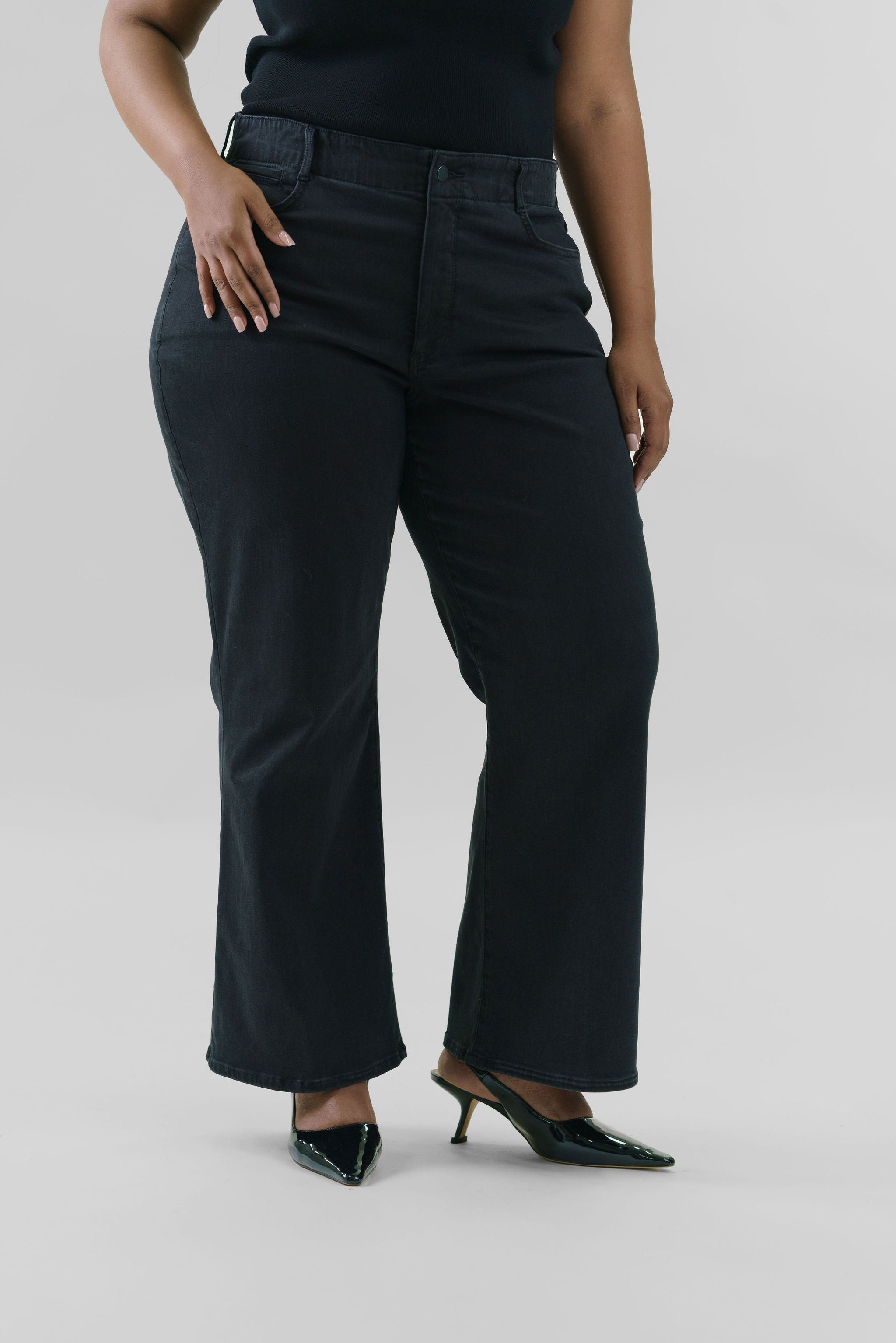 WAIST MATCH HIGH RISE MAJOR WIDE LEG JEAN plus-size - AMOUR781