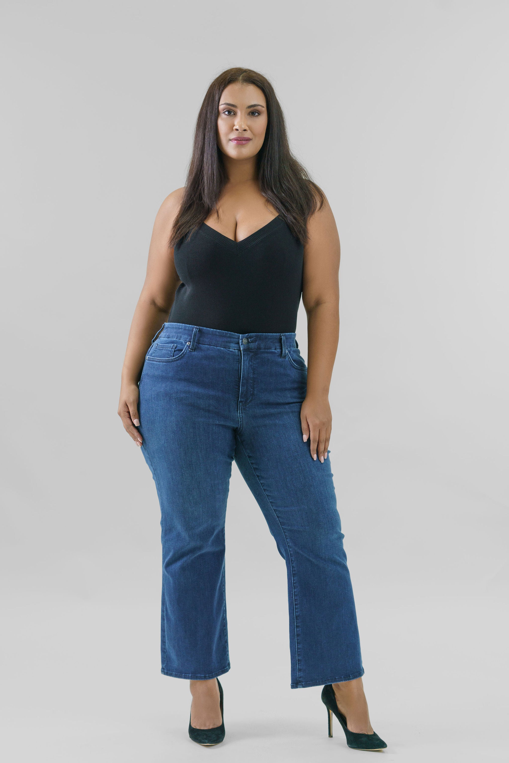 WAIST MATCH HIGH RISE MAJOR WIDE LEG JEAN plus-size - AMOUR781