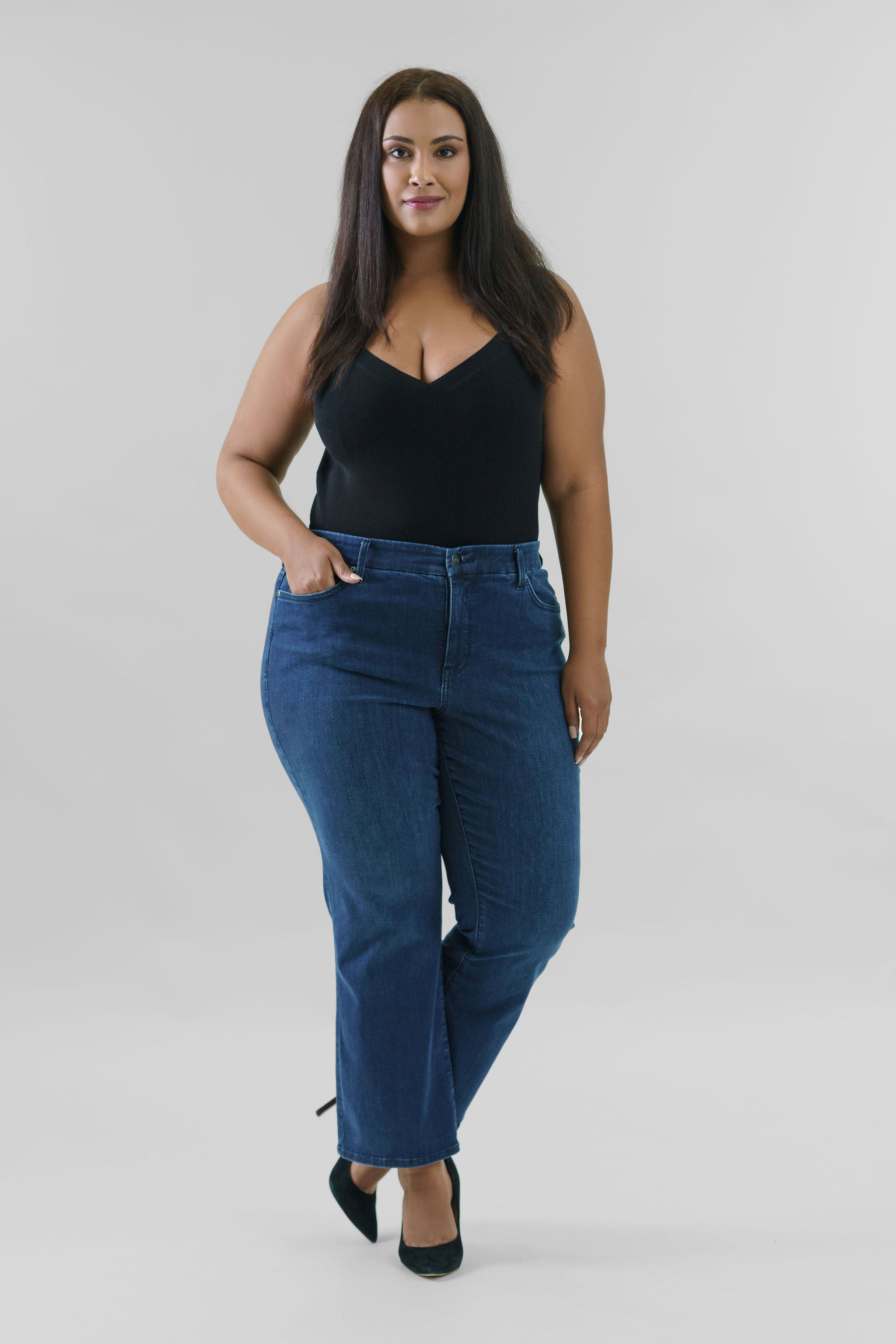 WAIST MATCH HIGH RISE MAJOR WIDE LEG JEAN plus-size - AMOUR781