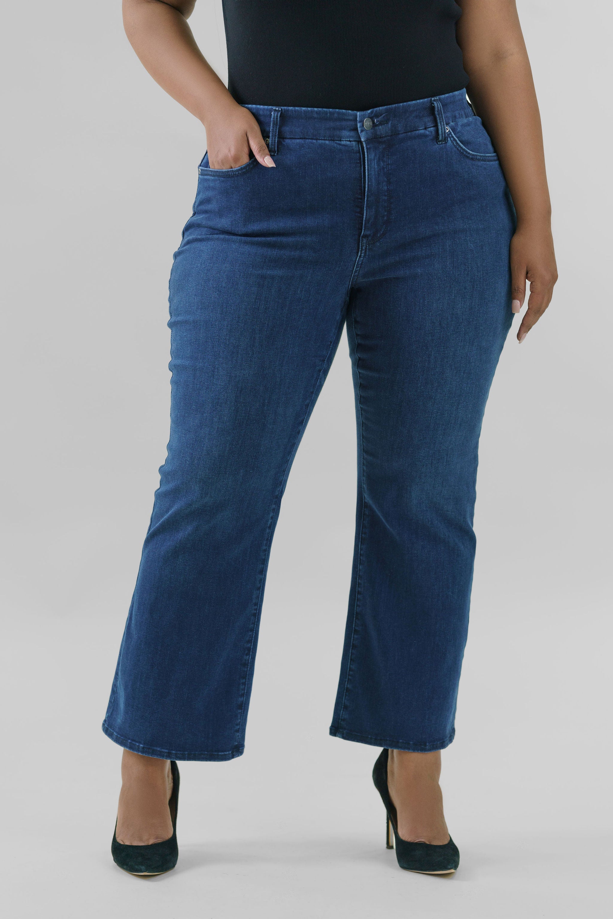 WAIST MATCH HIGH RISE MAJOR WIDE LEG JEAN plus-size - AMOUR781