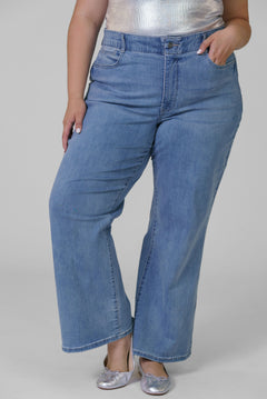 WAIST MATCH HIGH RISE MAJOR WIDE LEG JEAN plus-size - AMOUR781