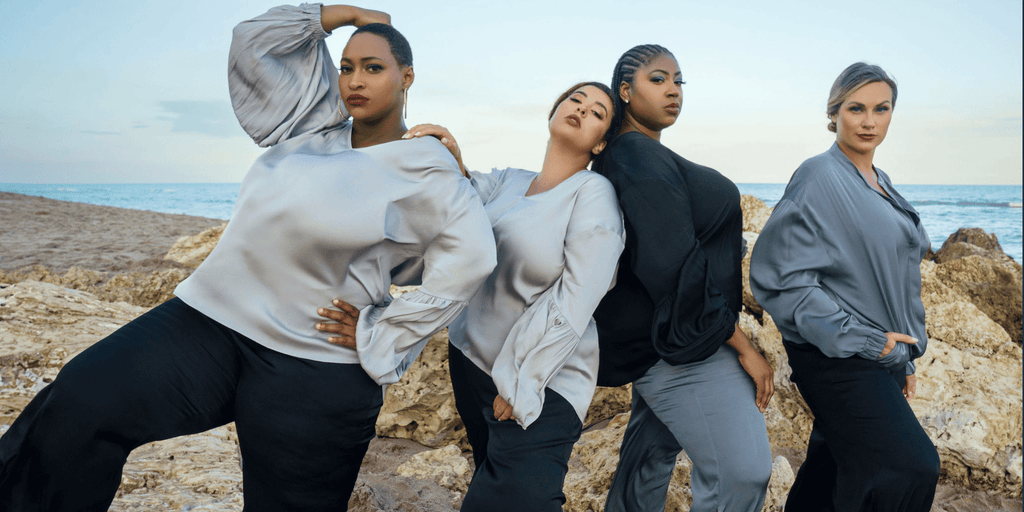 women in luxury plus size clothing designed by Nouvelle Silk95Five