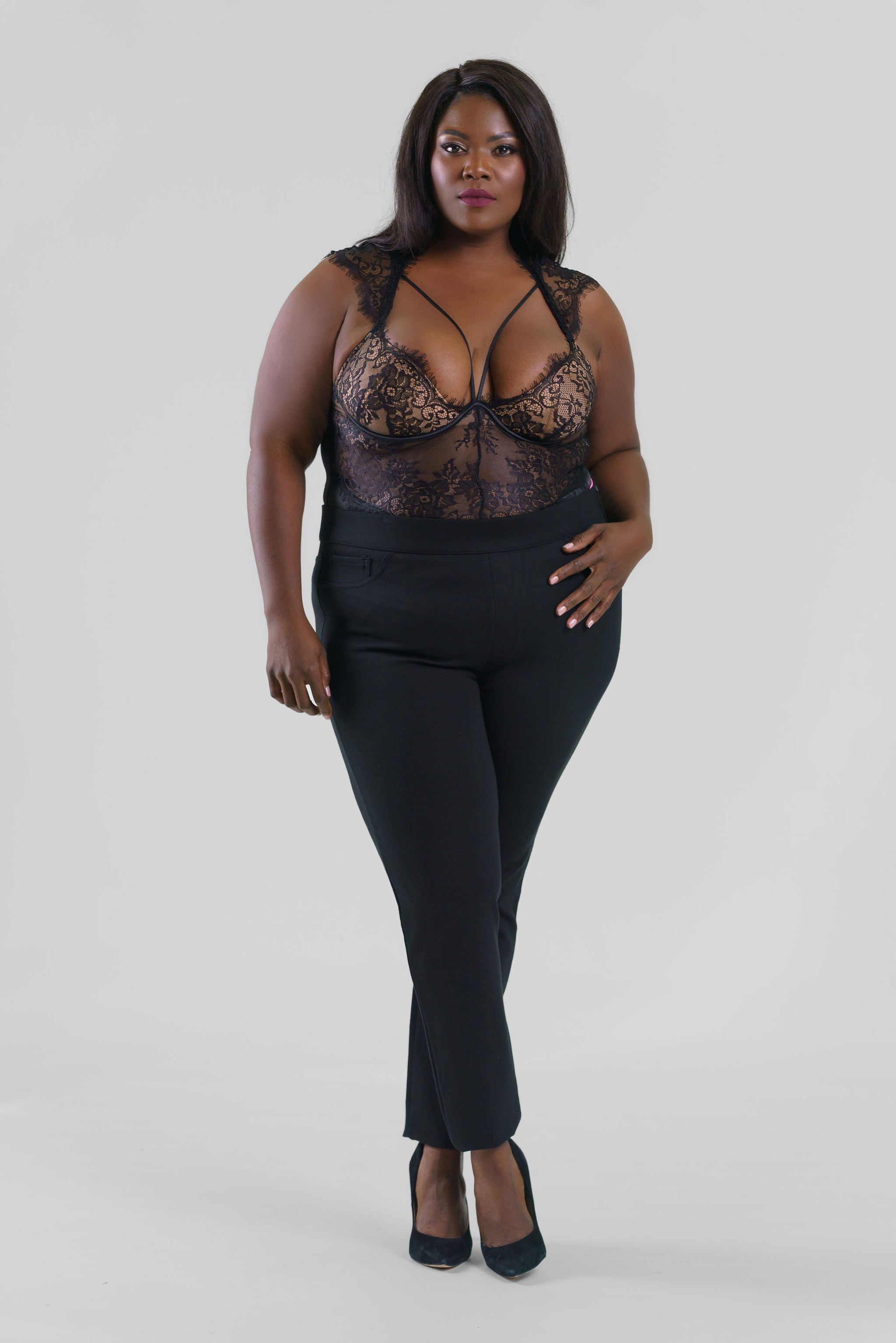 MADELYN LACE CAGE TEDDY plus-size - AMOUR781