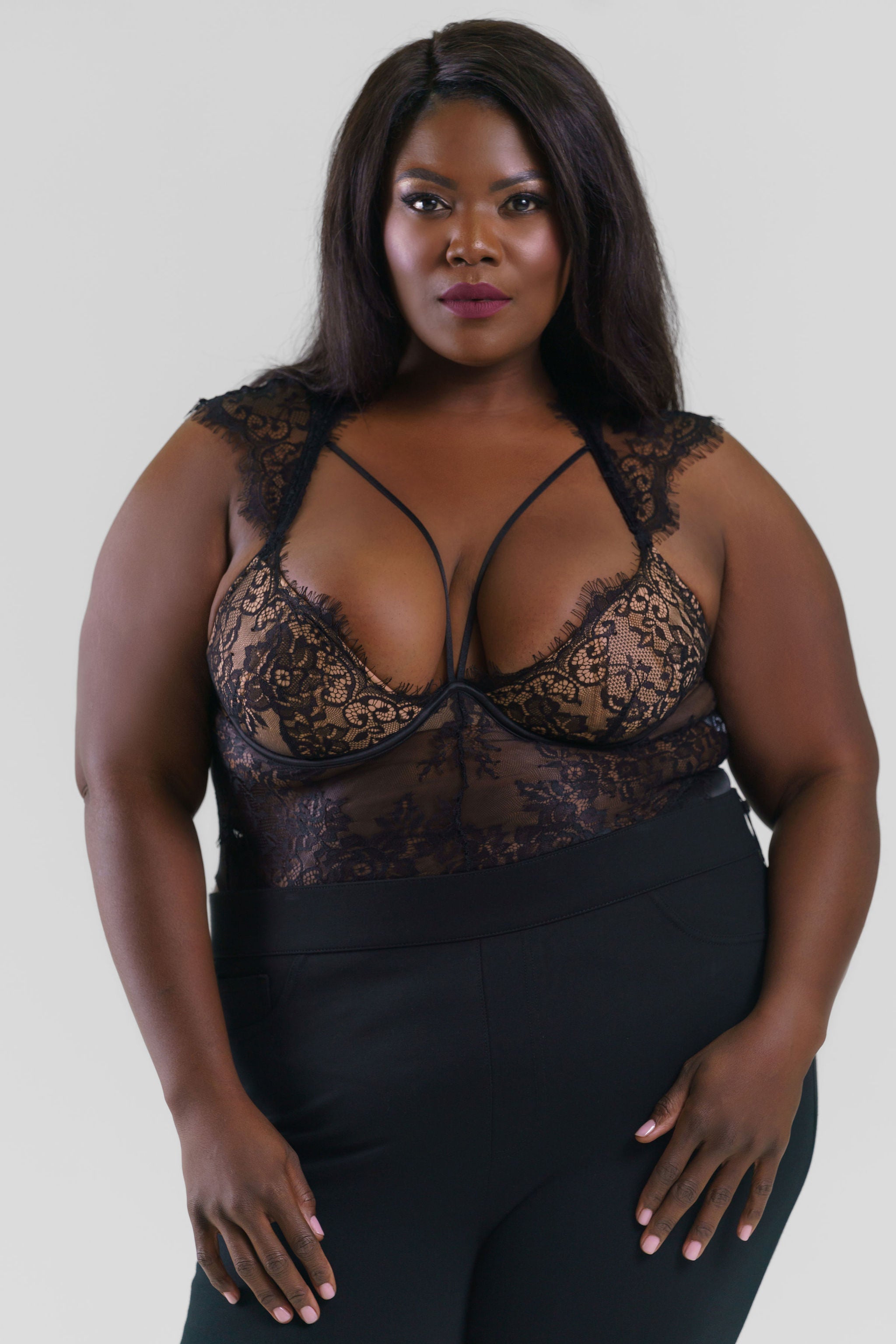 MADELYN LACE CAGE TEDDY plus-size - AMOUR781