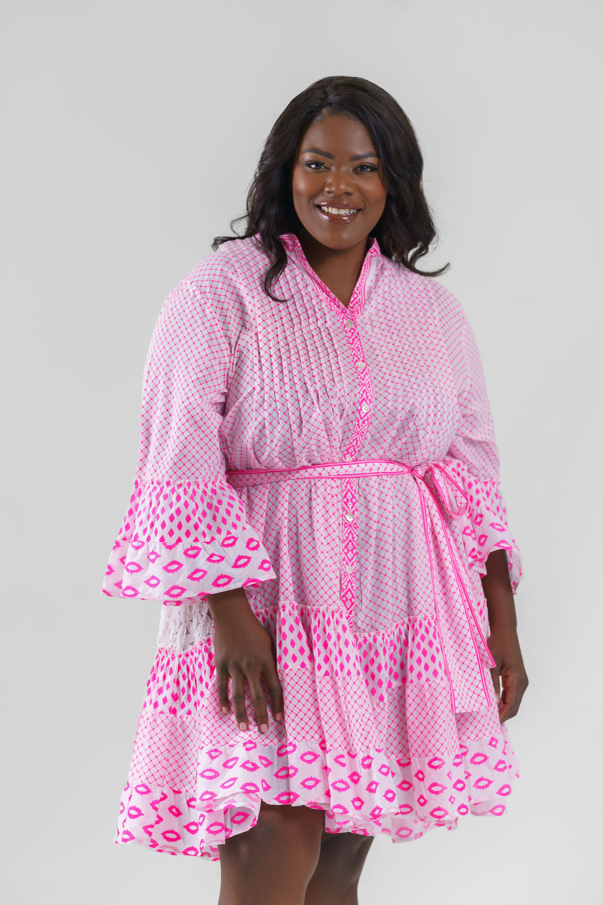 SHORT NET PRINT DRESS plus-size - AMOUR781