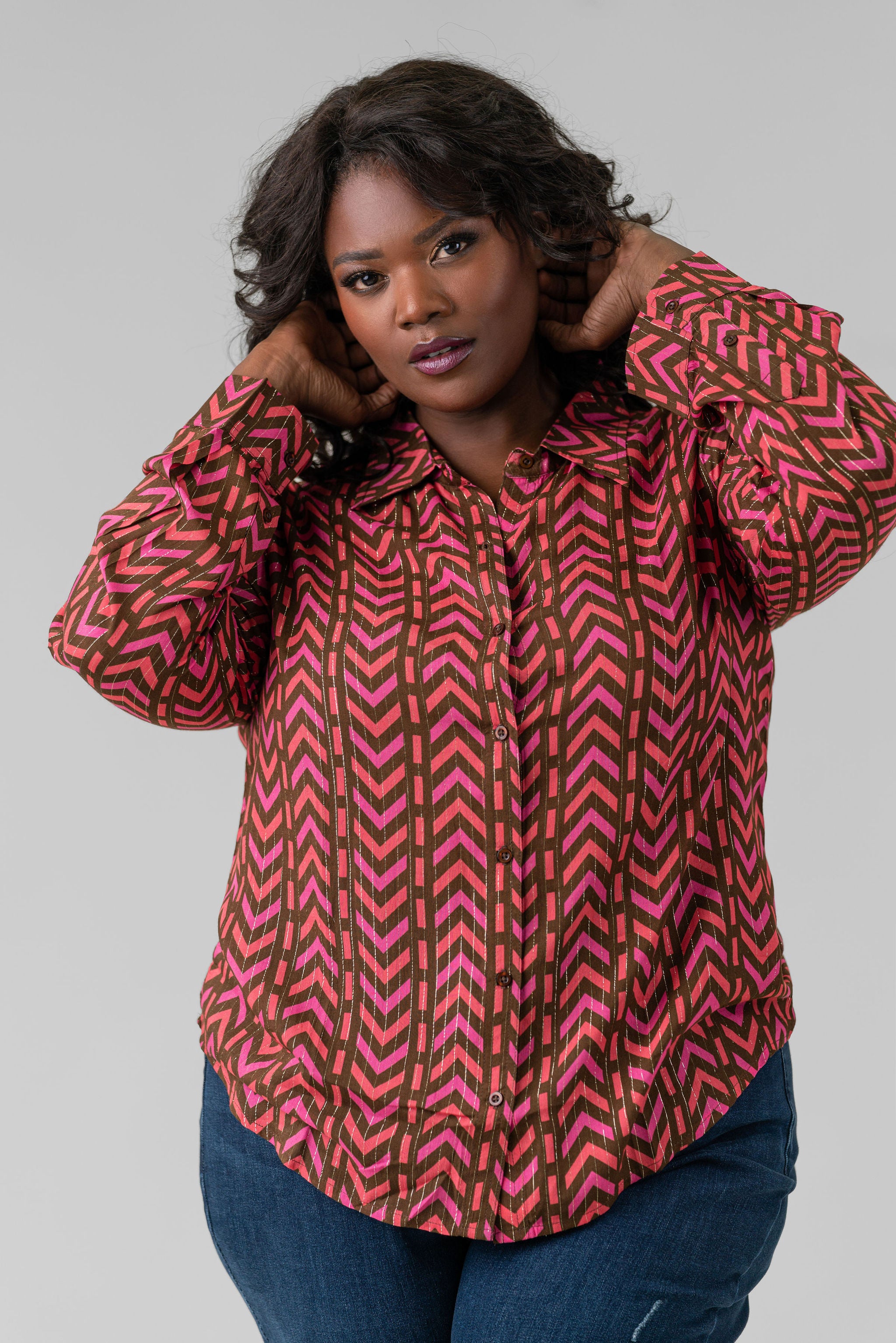 IKAT BUTTON DOWN plus-size - AMOUR781