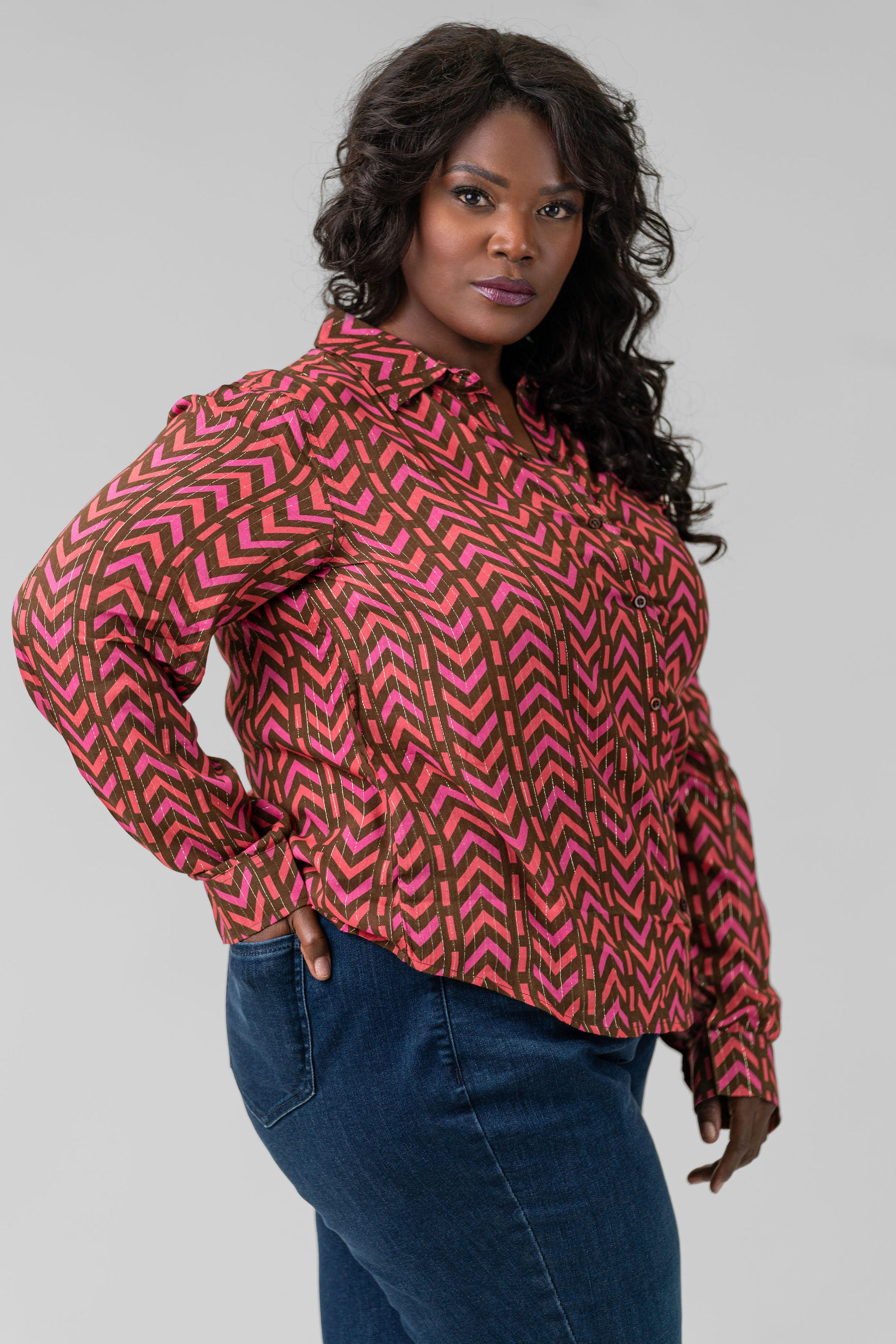 IKAT BUTTON DOWN plus-size - AMOUR781