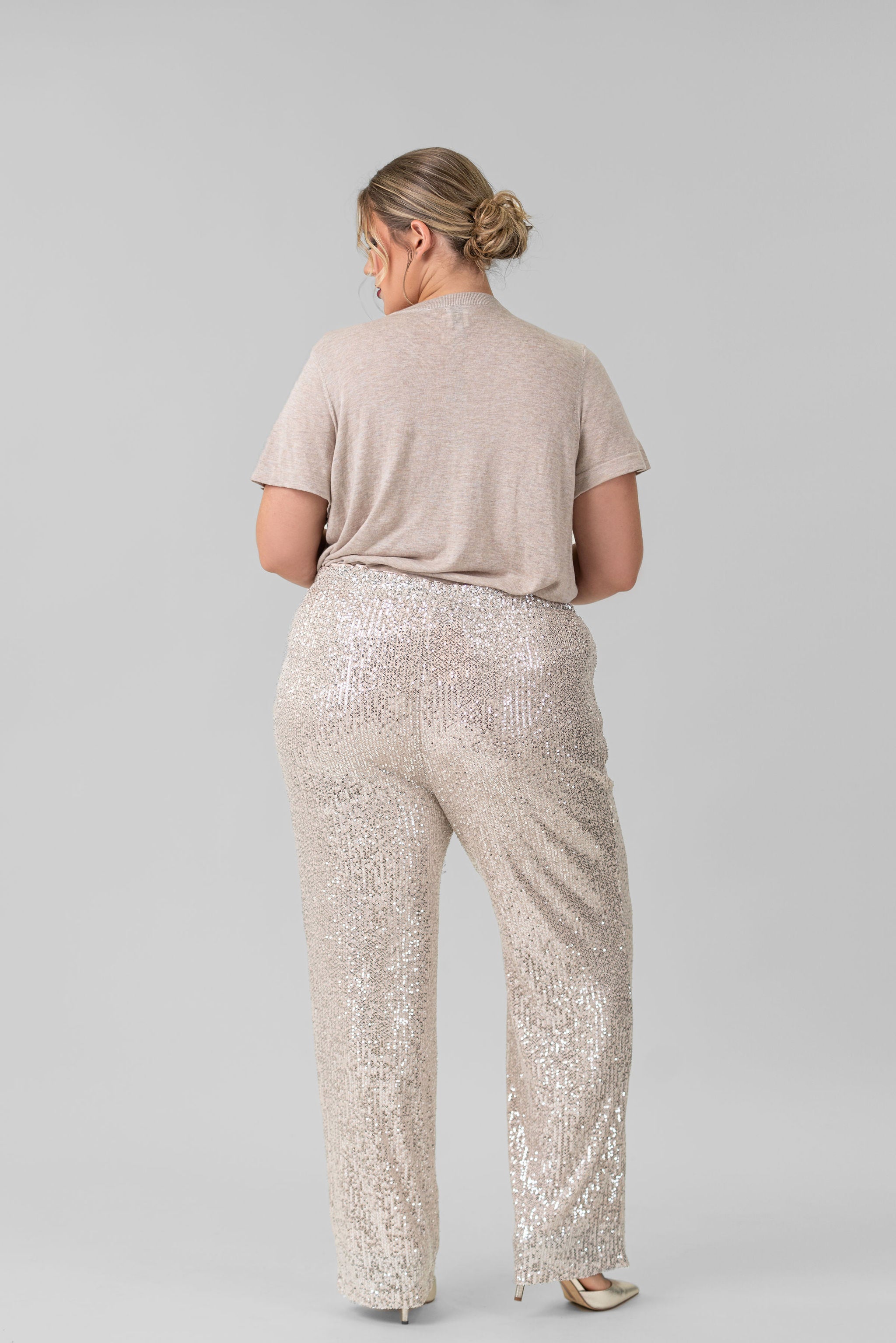 SEQUIN SEMI FLARED PANTS plus-size - AMOUR781