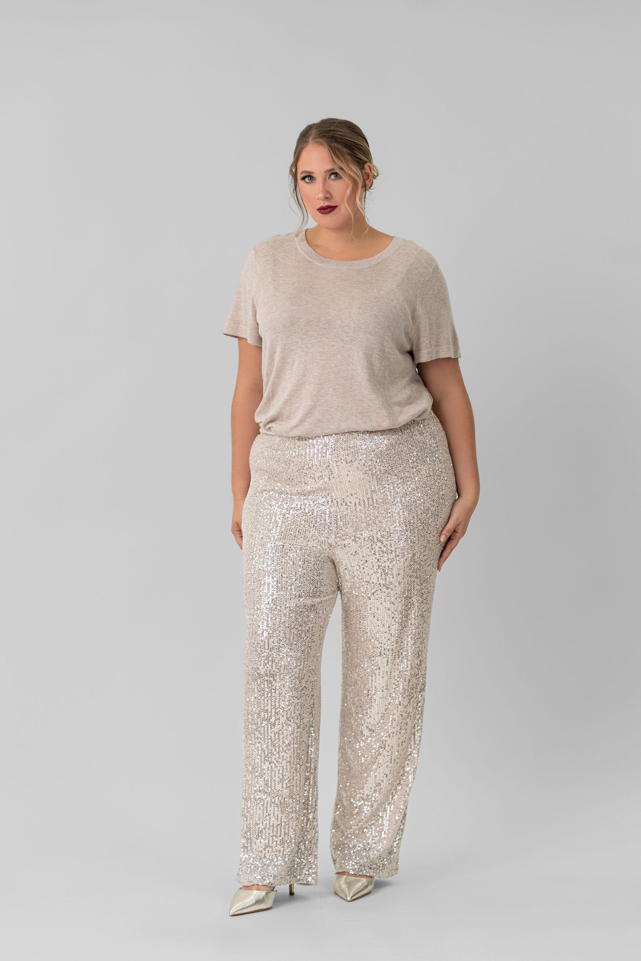 SEQUIN SEMI FLARED PANTS plus-size - AMOUR781