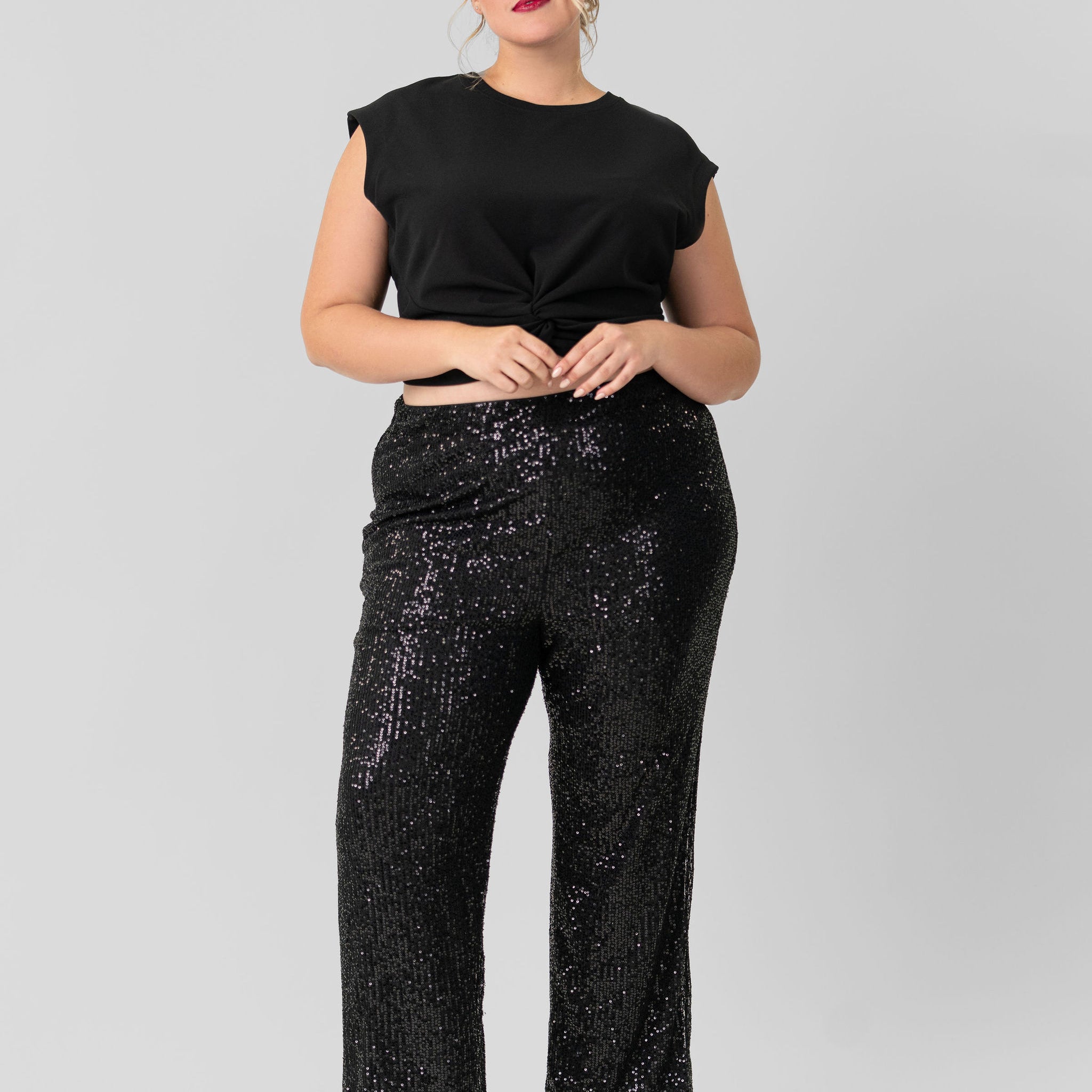 SEQUIN SEMI FLARED PANTS plus-size - AMOUR781