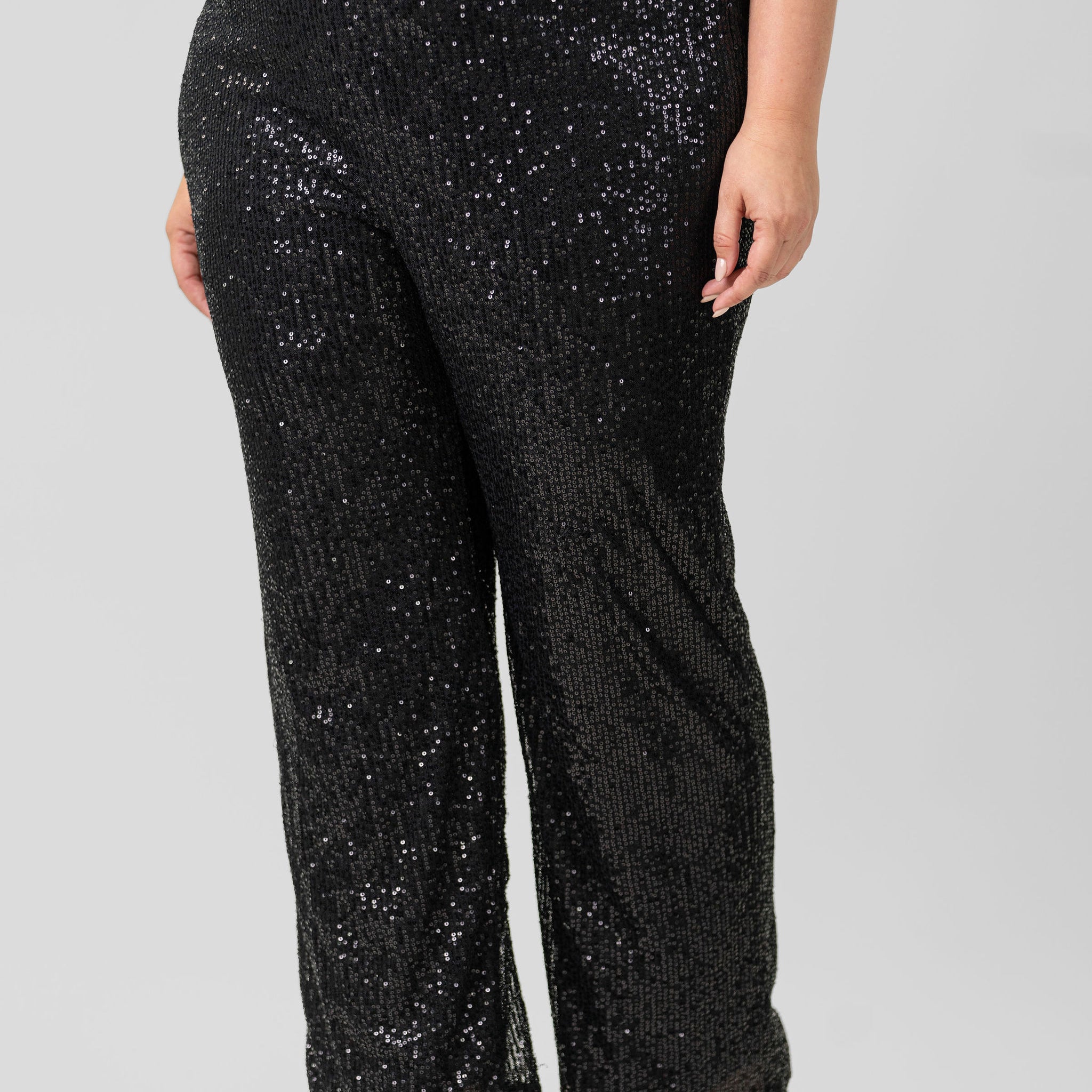 SEQUIN SEMI FLARED PANTS plus-size - AMOUR781