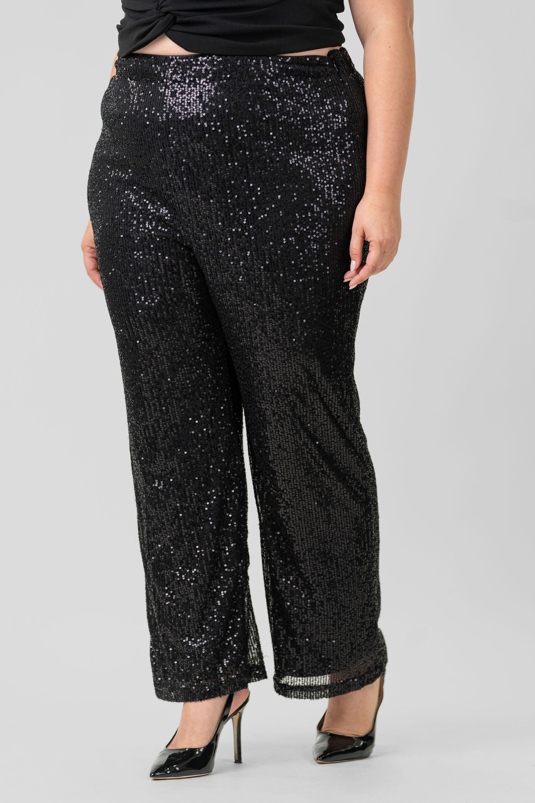 SEQUIN SEMI FLARED PANTS plus-size - AMOUR781