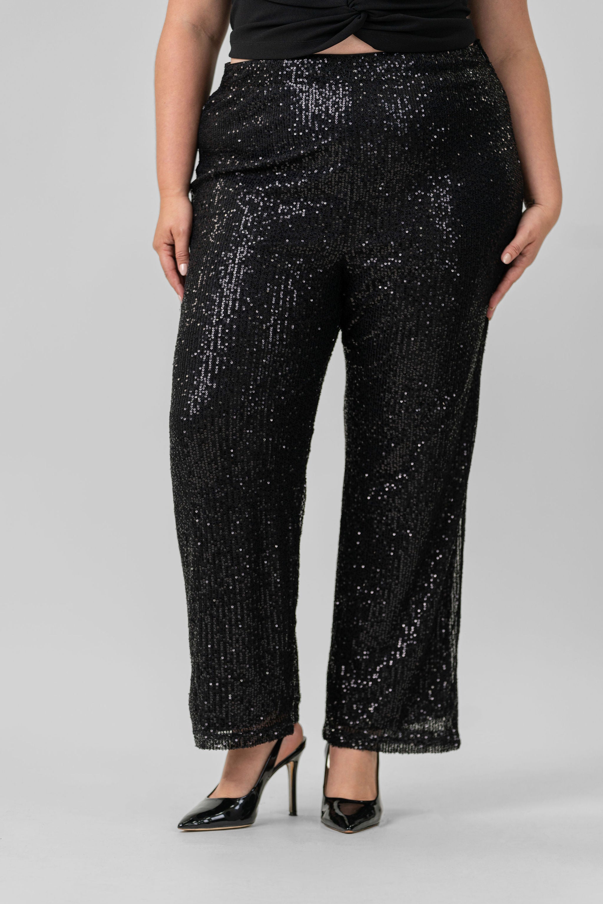 SEQUIN SEMI FLARED PANTS plus-size - AMOUR781