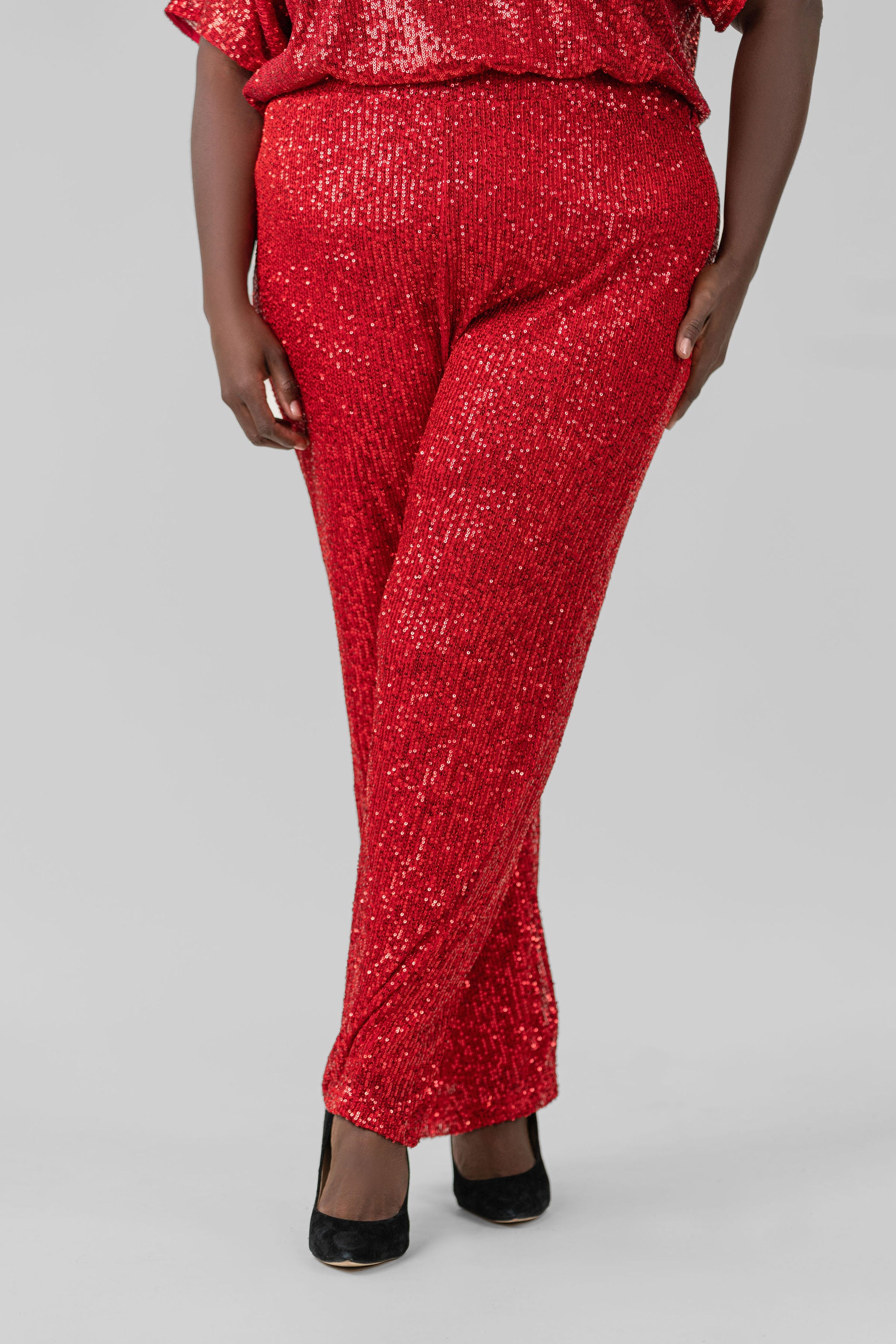 SEQUIN SEMI FLARED PANTS plus-size - AMOUR781