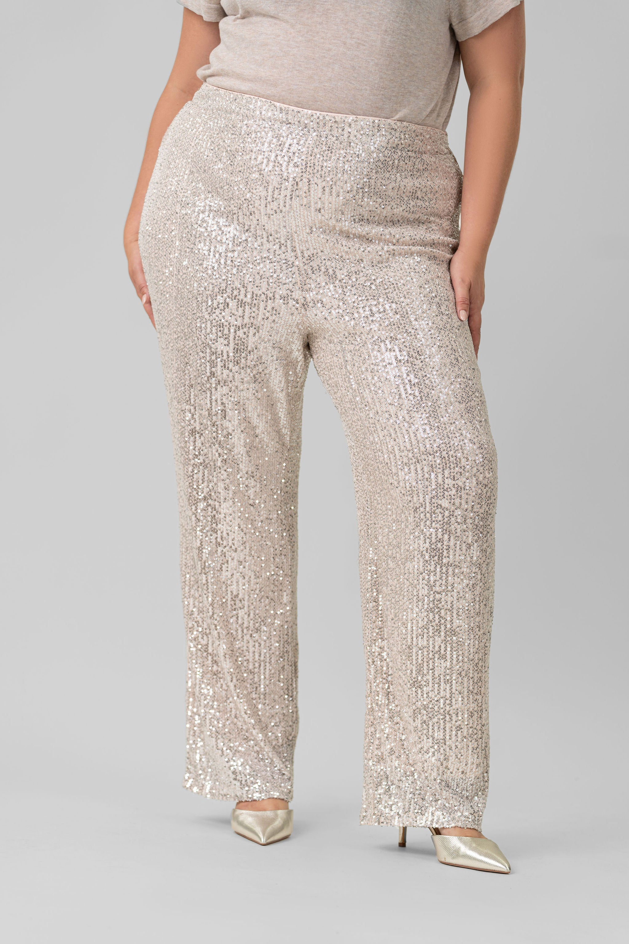 SEQUIN SEMI FLARED PANTS plus-size - AMOUR781