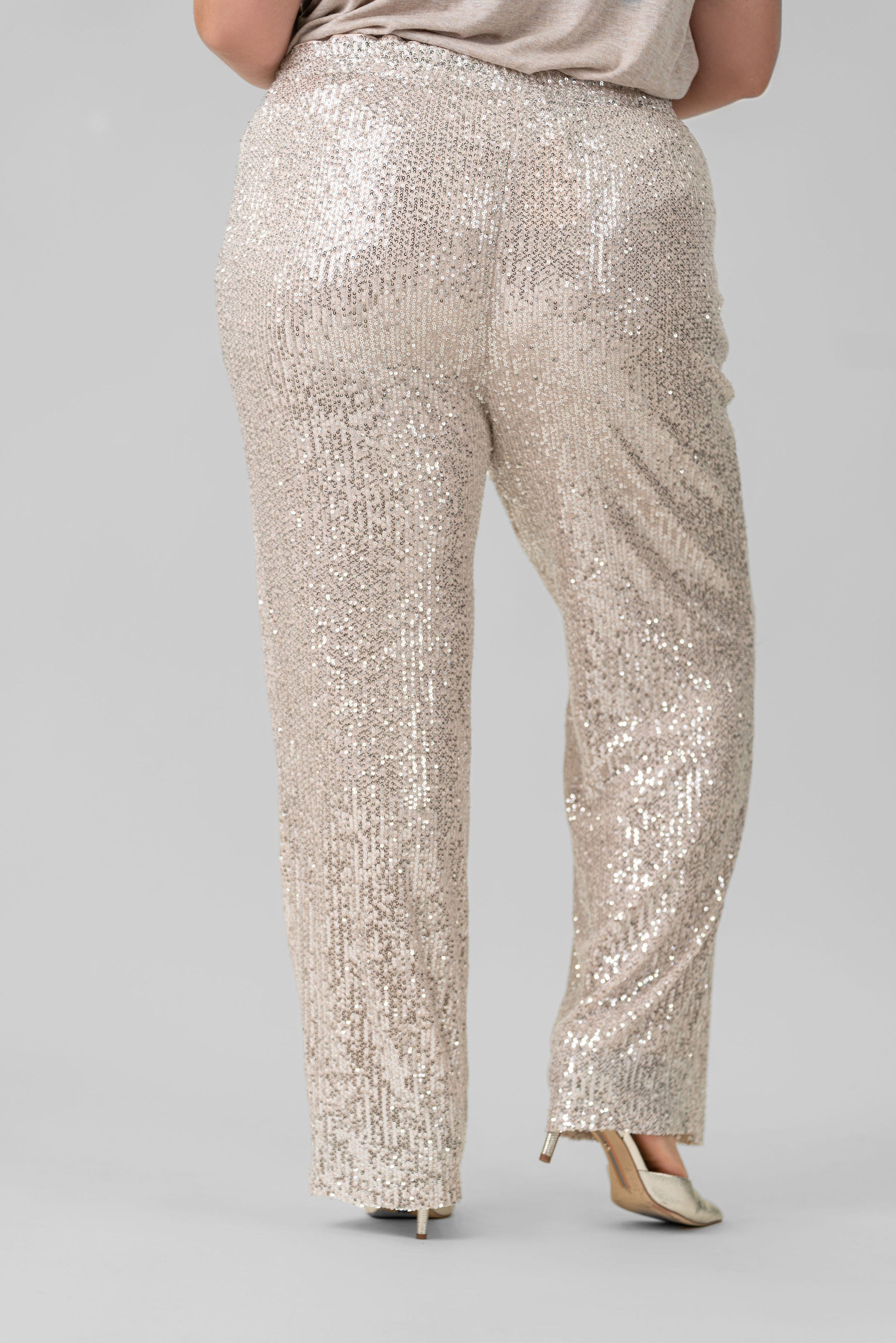 SEQUIN SEMI FLARED PANTS plus-size - AMOUR781