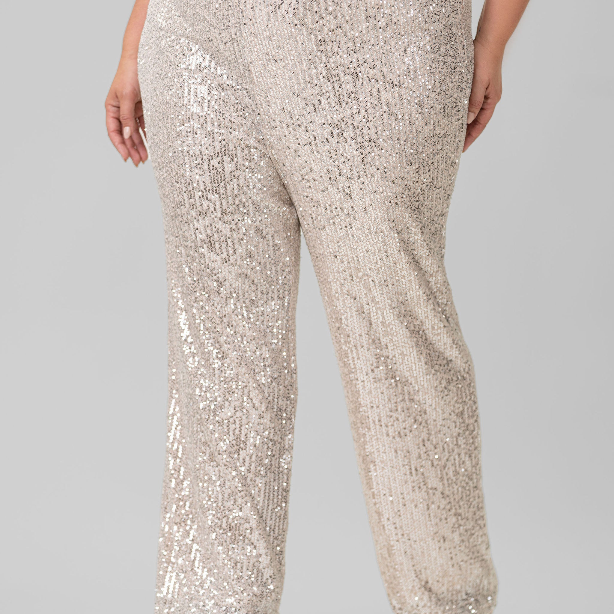 SEQUIN SEMI FLARED PANTS plus-size - AMOUR781