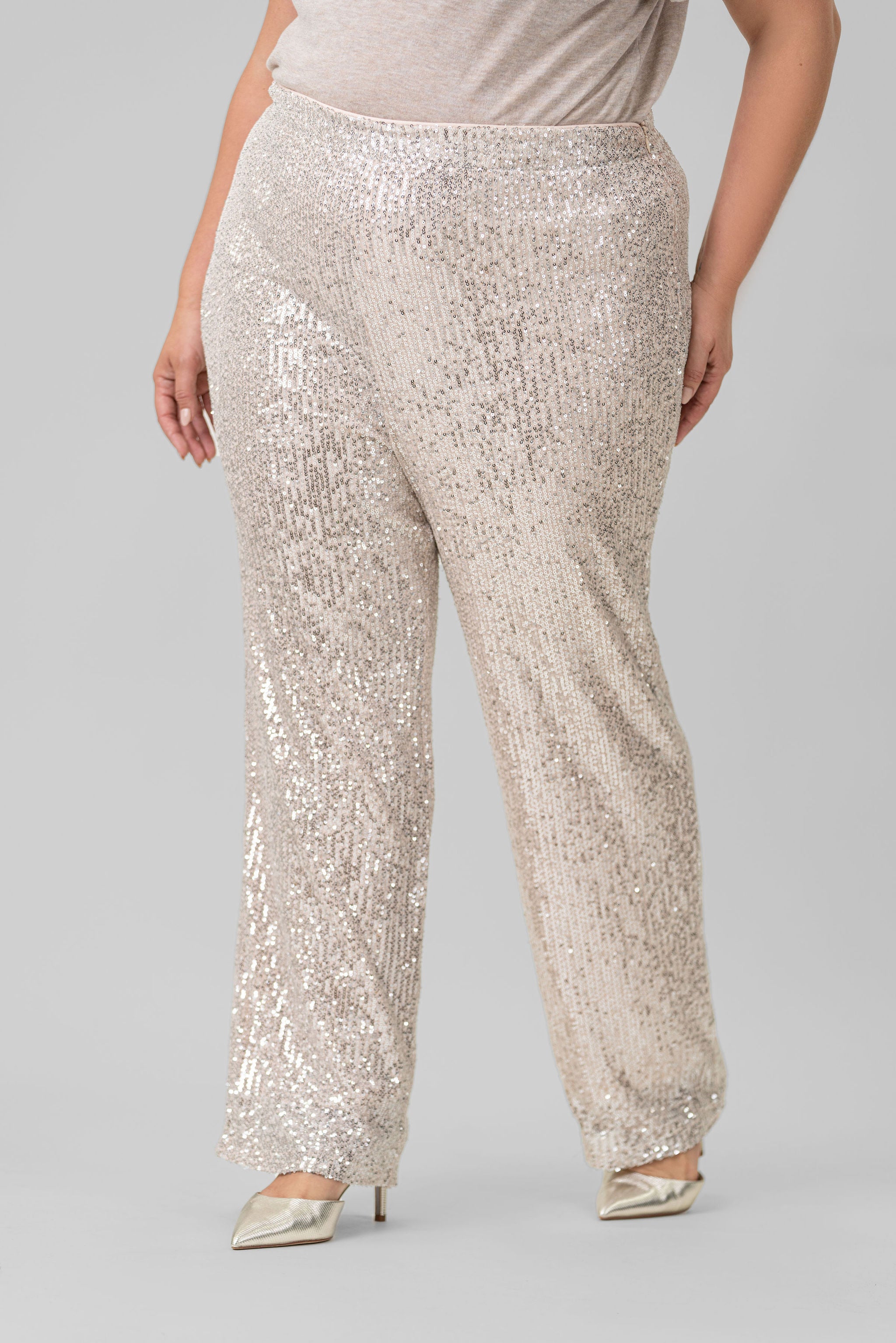 SEQUIN SEMI FLARED PANTS plus-size - AMOUR781