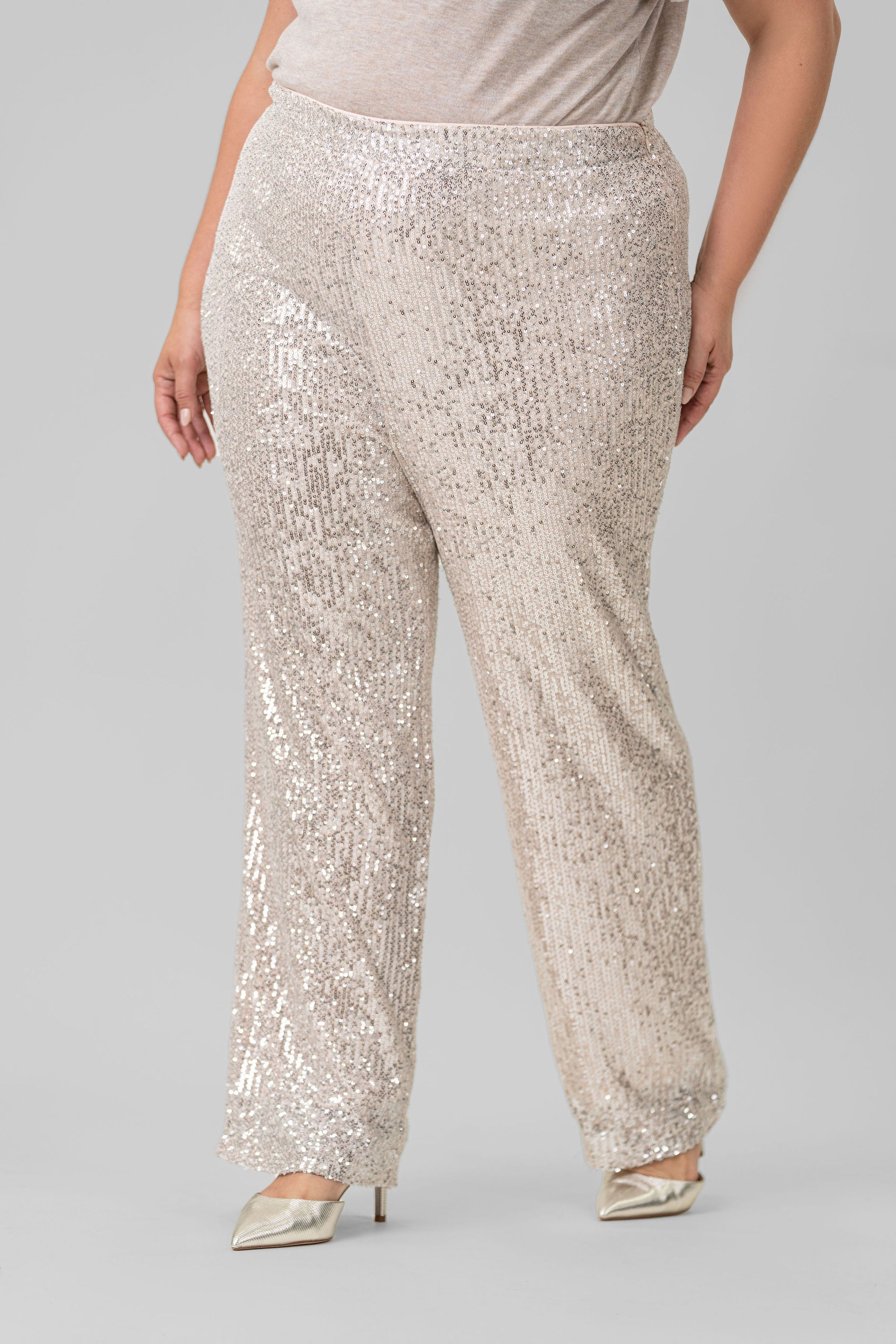 SEQUIN SEMI FLARED PANTS plus-size - AMOUR781