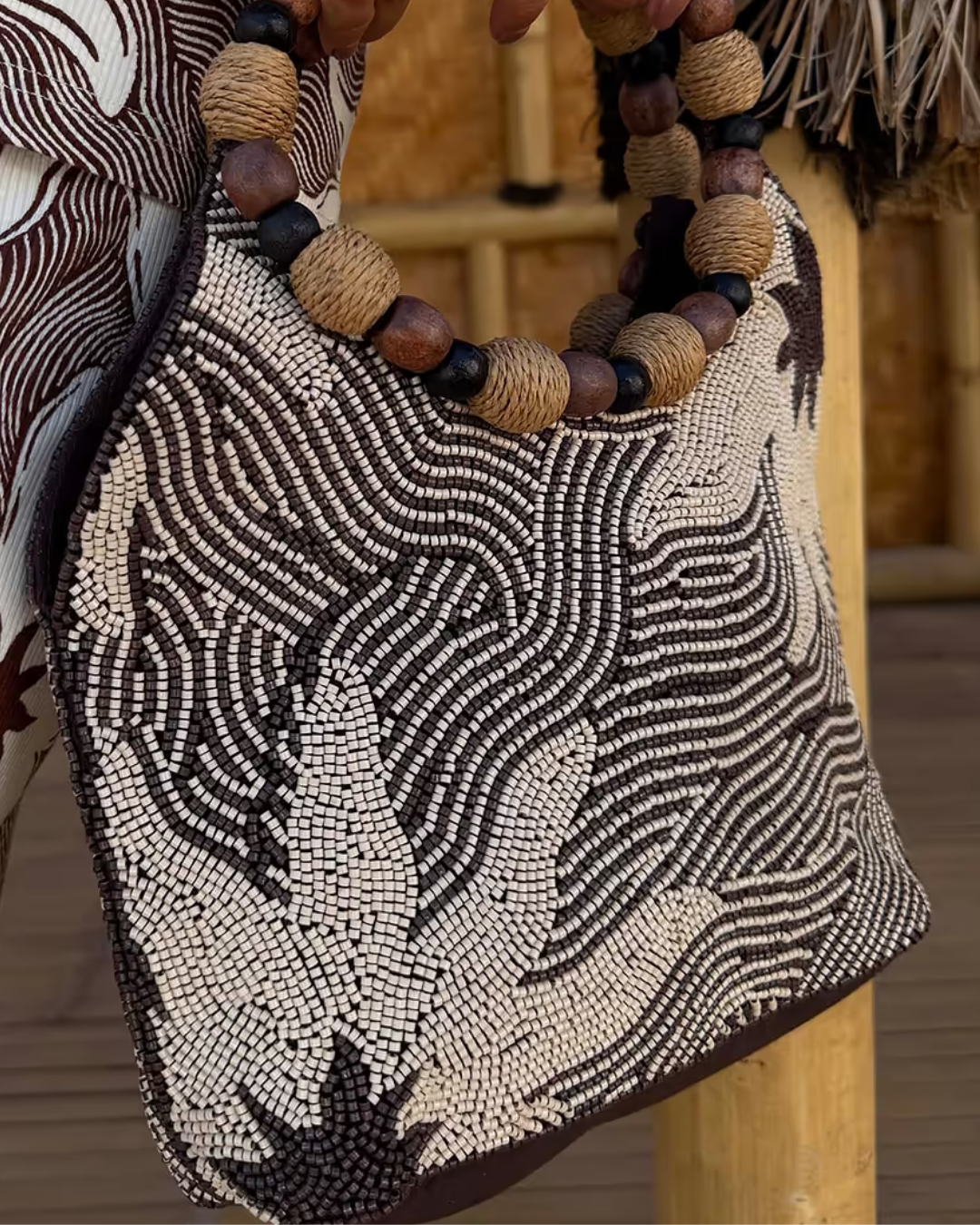 Soleil Brown Beaded Bag plus-size - AMOUR781