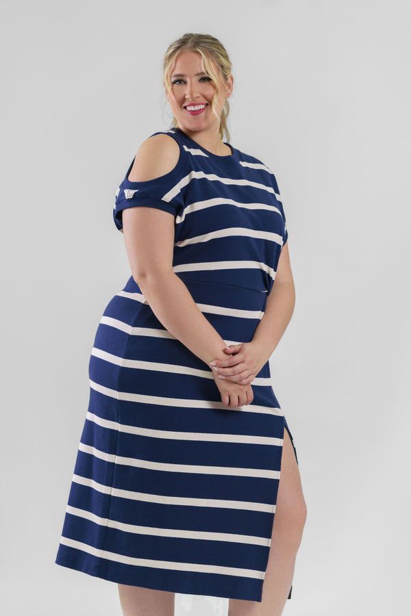 Tanya Taylor - Women's Charlie Dress - MARITIME BLUE/CREAM 1X Tanya Taylor - Women's Charlie Dress - MARITIME BLUE/CREAM 1X