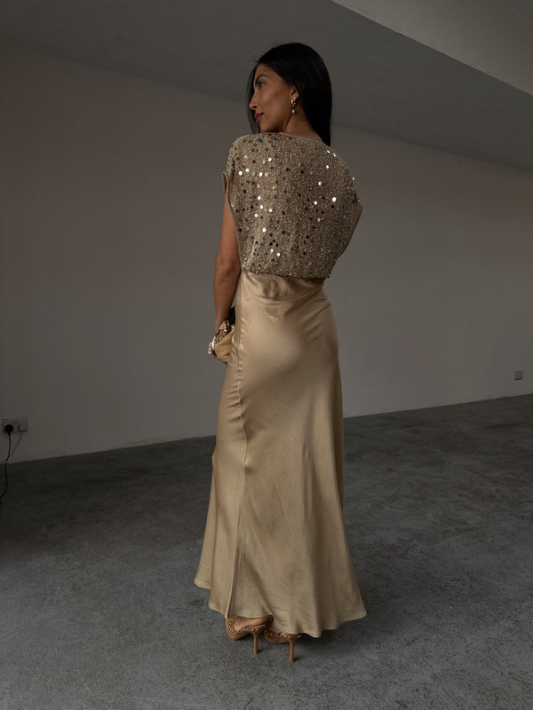 Gold Sequin Elodie Dress, 16 / Gold by Never Fully Dressed AMOUR781