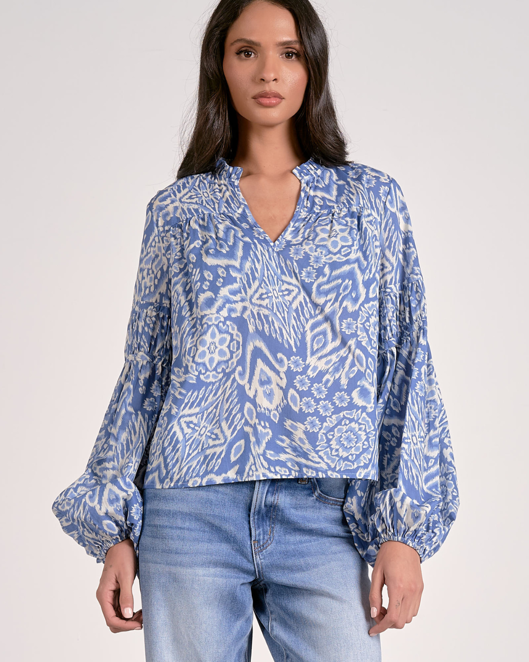 LONG SLEEVE V-NECK BUBBLE SLEEVE plus-size - AMOUR781