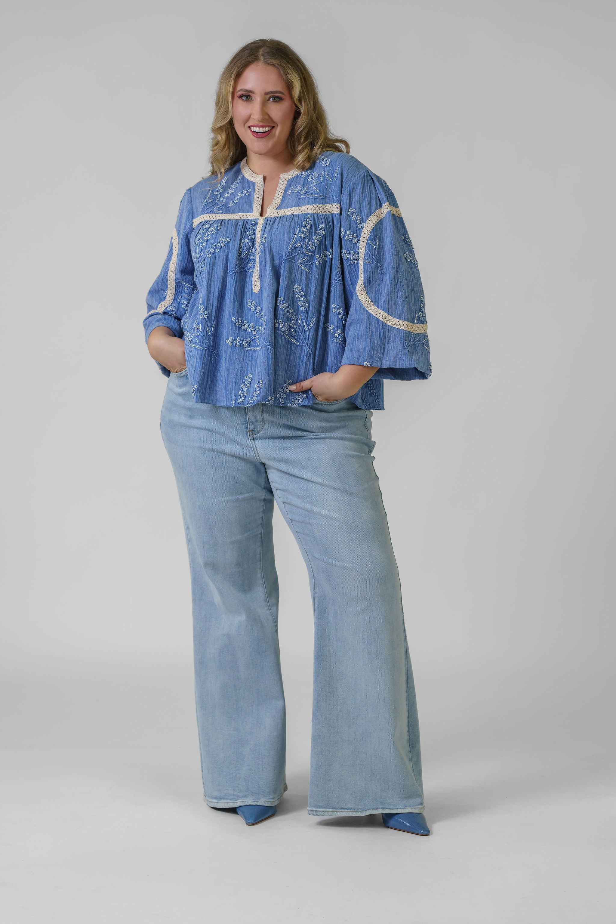BLUE BEADED TOP plus-size - AMOUR781