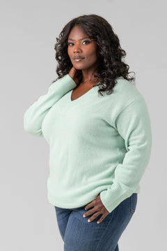 RIB TRIM V-NECK plus-size - AMOUR781