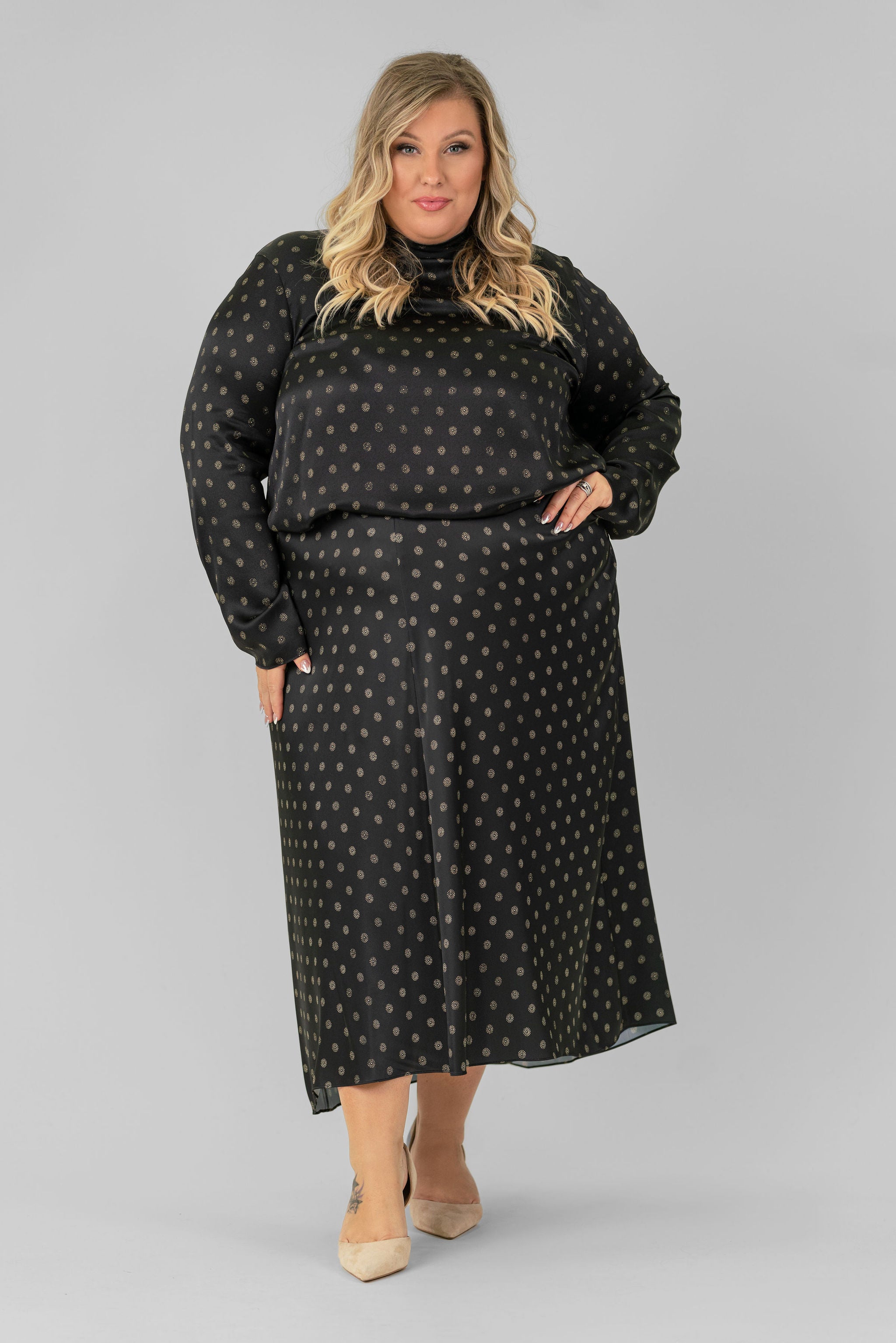 SUN DOT DRAPED SLIP SKIRT plus-size - AMOUR781