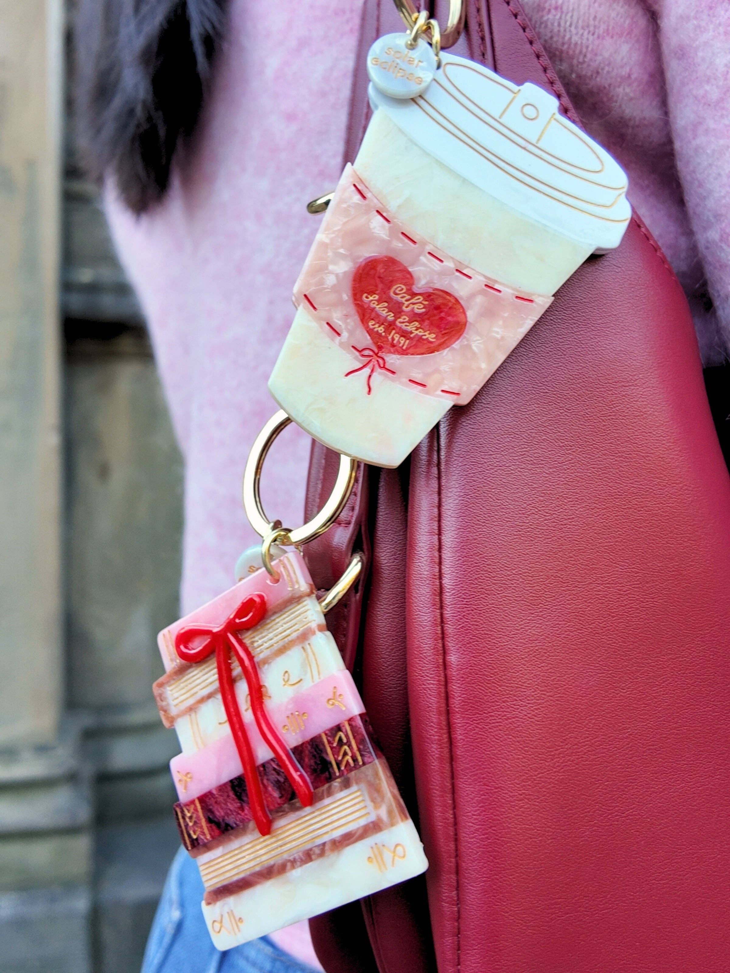Hand-painted Bow Bookstack Bag Charm + Keychain plus-size - AMOUR781
