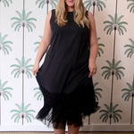 PINSTRIPE SHIFT DRESS WITH LACE HEM plus-size - AMOUR781