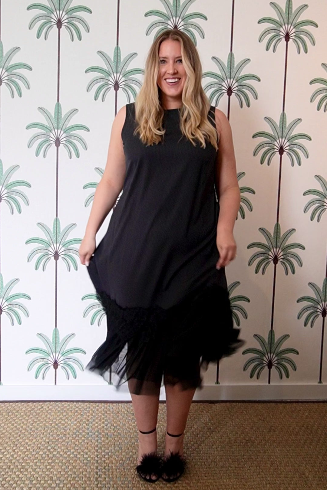 PINSTRIPE SHIFT DRESS WITH LACE HEM plus-size - AMOUR781