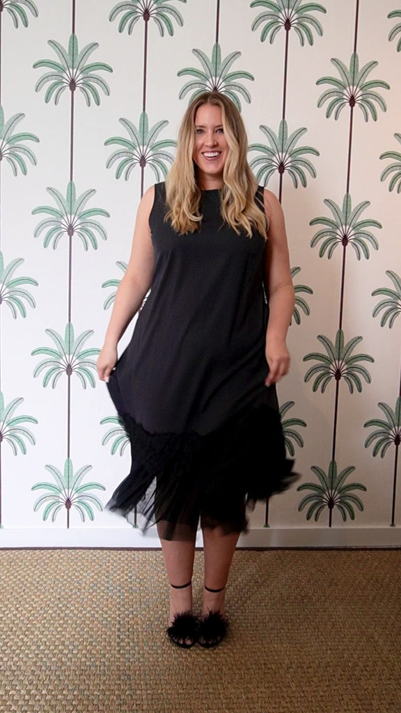 PINSTRIPE SHIFT DRESS WITH LACE HEM plus-size - AMOUR781