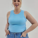 ICE BLUE RIBBED TANK TOP plus-size - AMOUR781