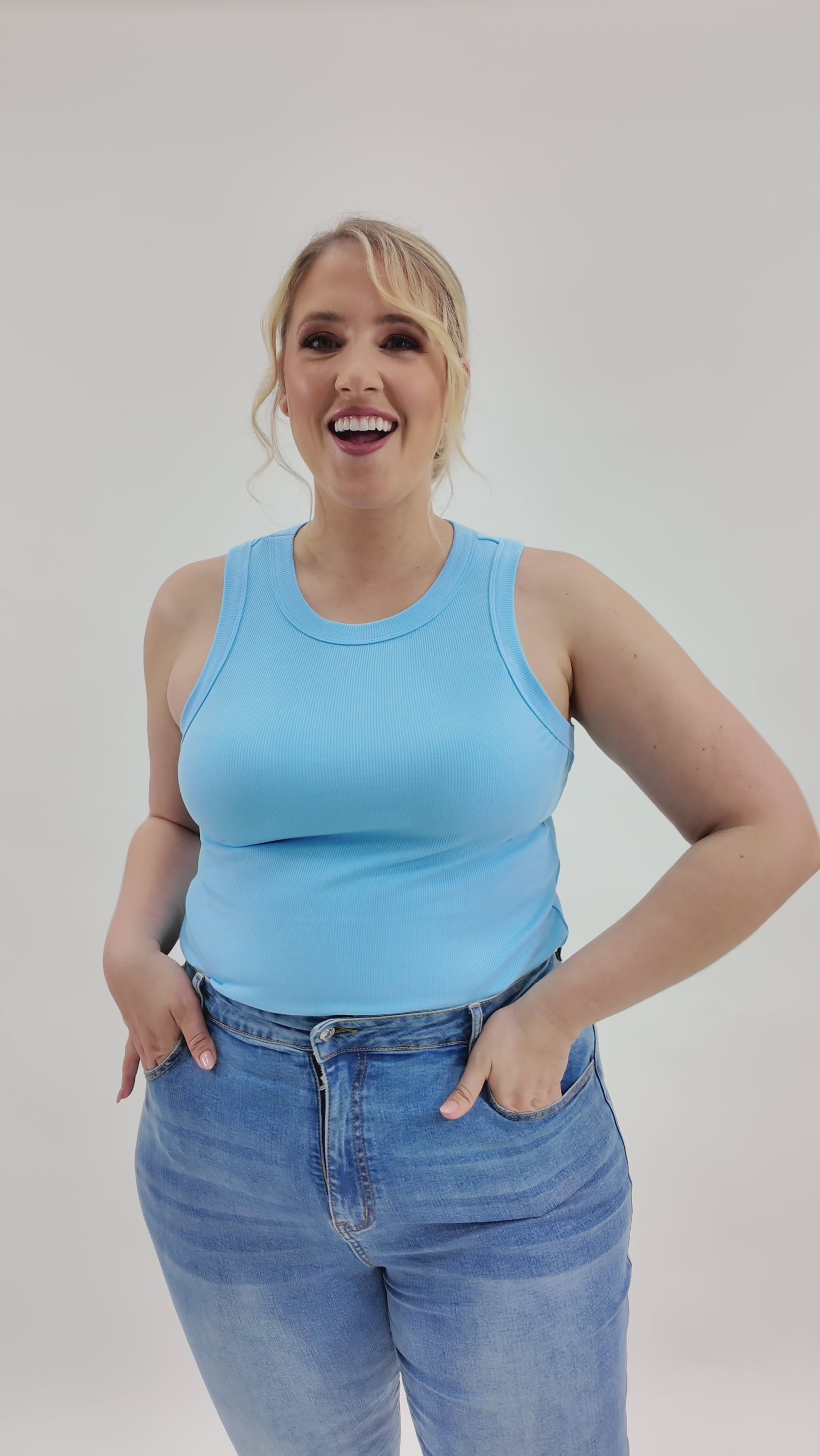 ICE BLUE RIBBED TANK TOP plus-size - AMOUR781