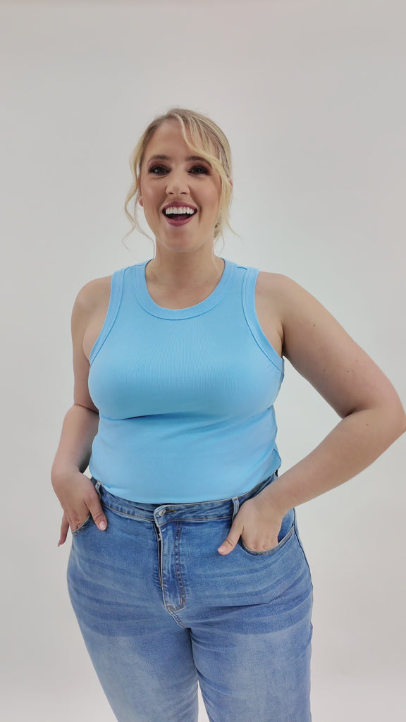 ICE BLUE RIBBED TANK TOP plus-size - AMOUR781