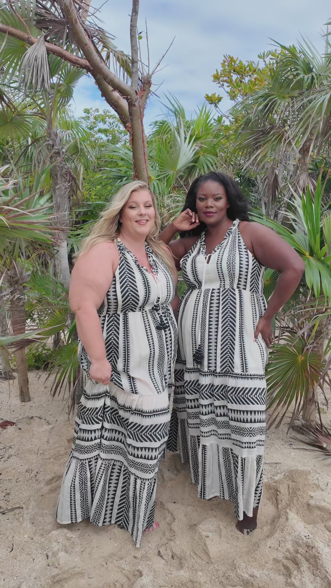 GRECIAN BLACK & CREAM DRESS plus-size - AMOUR781