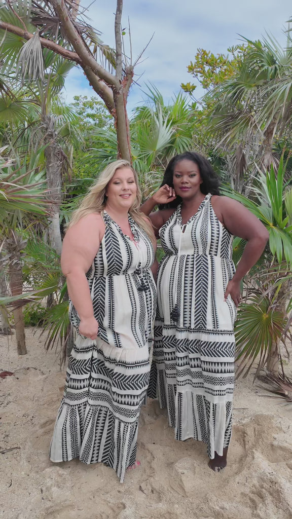 GRECIAN BLACK & CREAM DRESS plus-size - AMOUR781