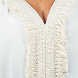 BLOUSE WITH FRINGES ON THE NECKLINE - AMOUR781
