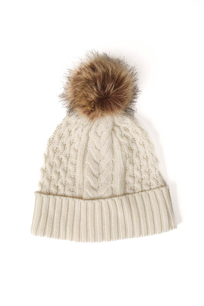 RECYCLED WISHBONE CABLE POM HAT plus-size - AMOUR781