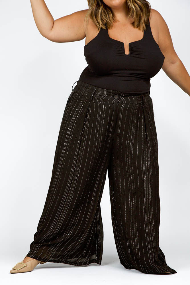 WIDE LEG TROUSER WITH GOLD AND SEQUIN - AMOUR781