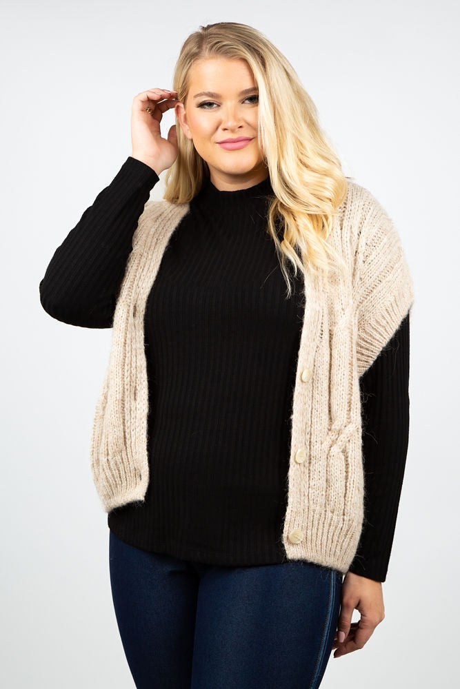 SLEEVELESS CARDIGAN AIRY ALPACA KNIT plus-size - AMOUR781