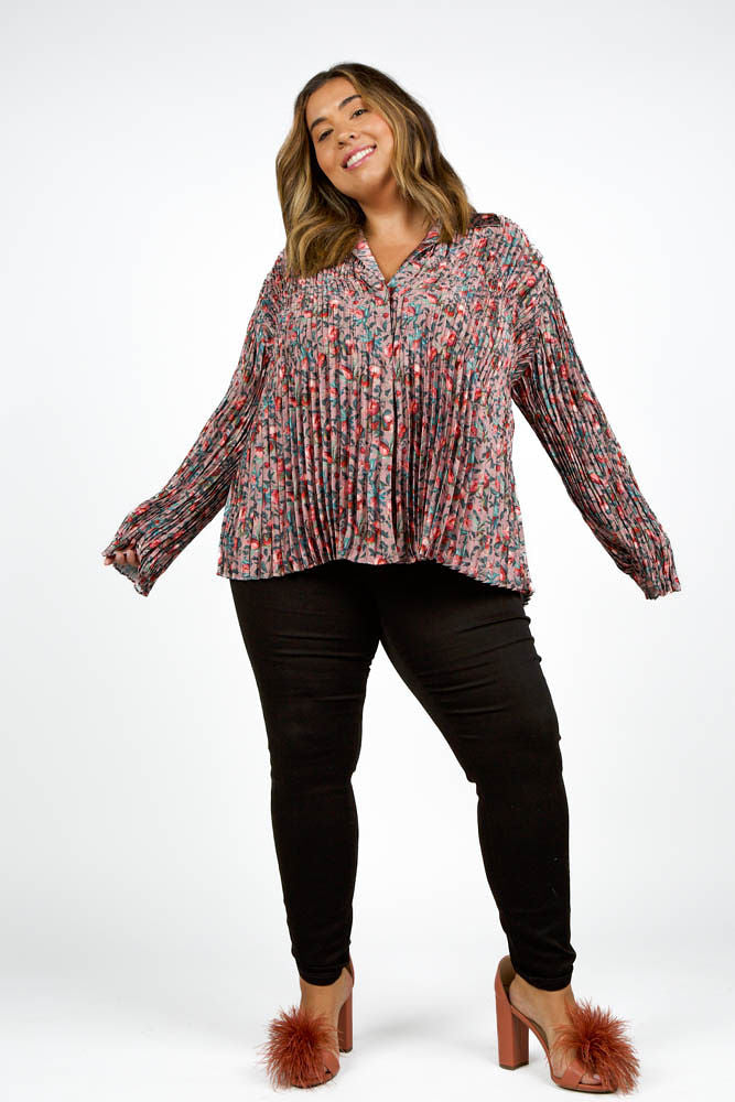 Berry Blooms Pleated Blouse designed by Vince