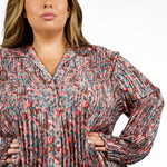 BERRY BLOOMS PLEATED BLOUSE plus-size - AMOUR781