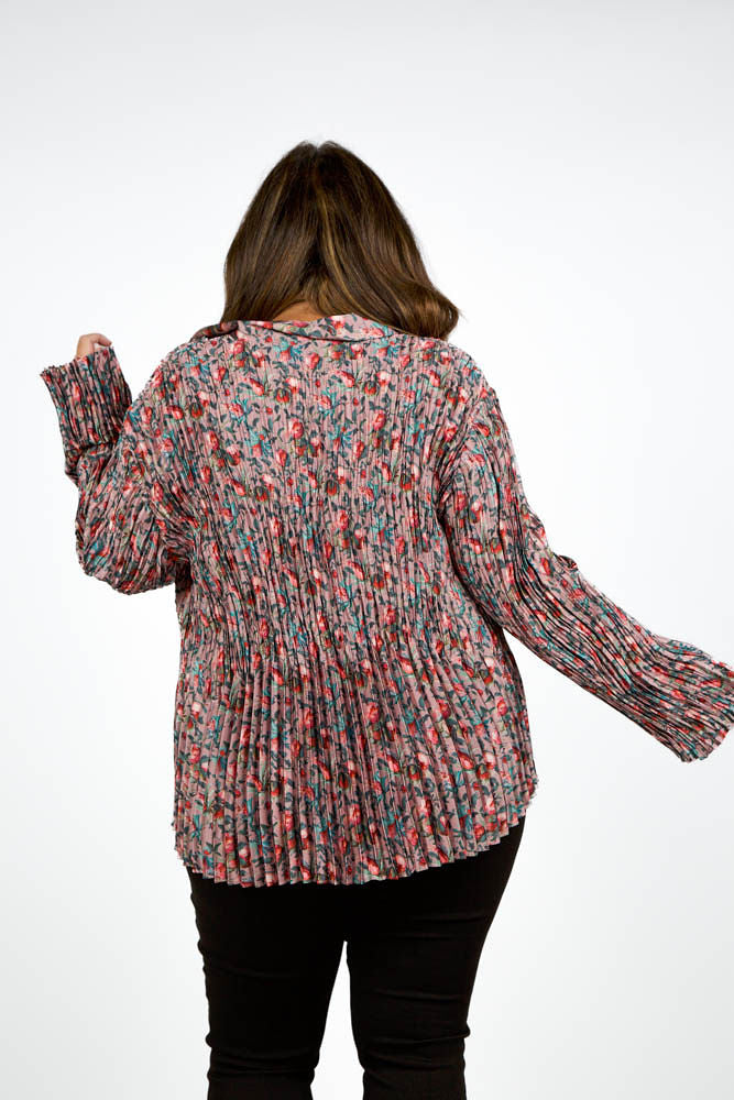 Berry Blooms Pleated Blouse designed by Vince